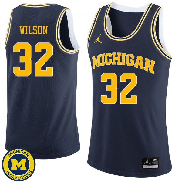 Men's University of Michigan #32 Luke Wilson Navy Jordan Brand NCAA Basketball Jersey